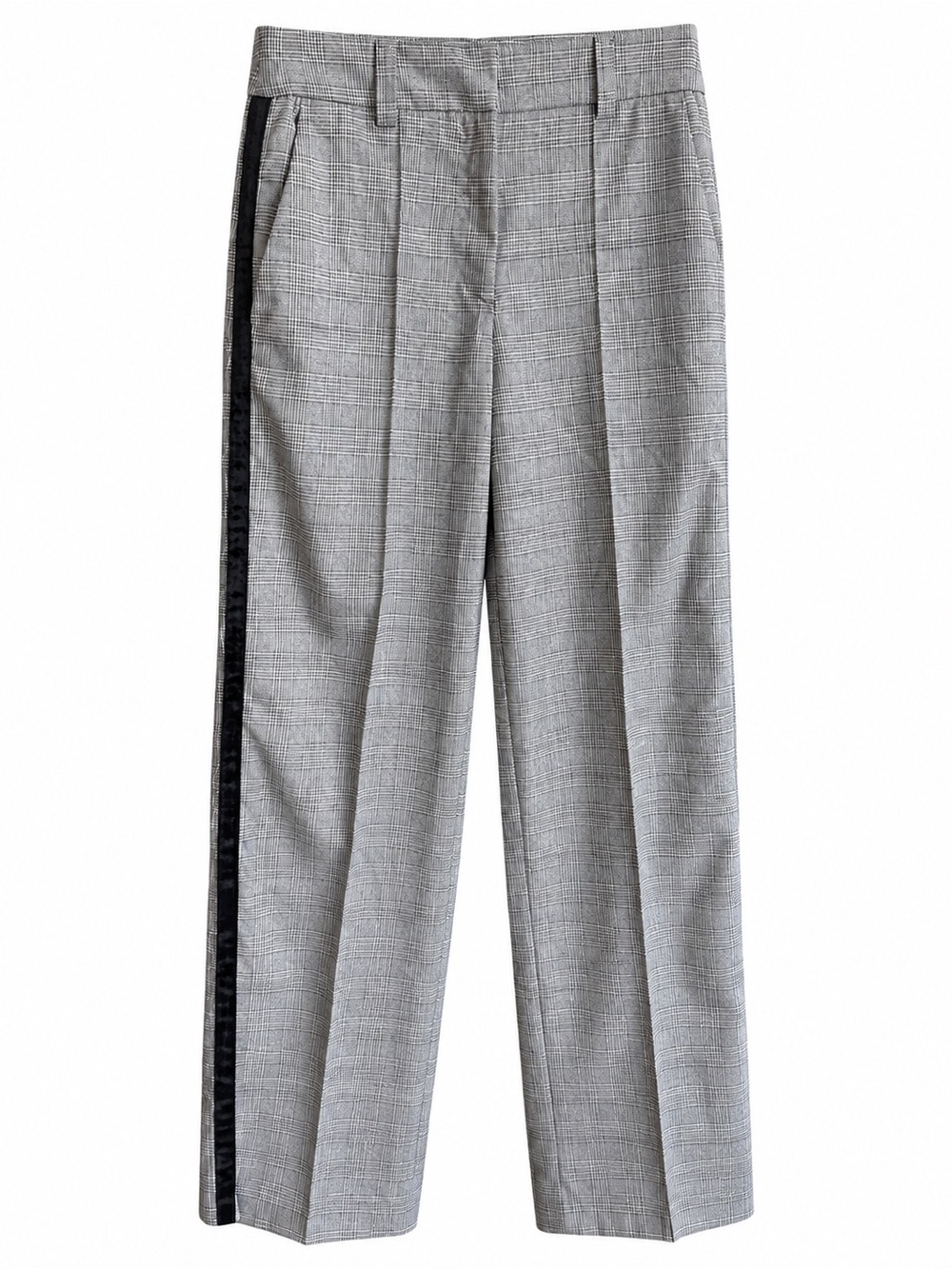 Dynamite Glen Plaid Tailored Grey Trousers with Side Black Stripe Size 4